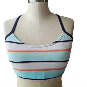 TOMMY BAHAMA Blue Striped High Neck Bikini Top | SZ L